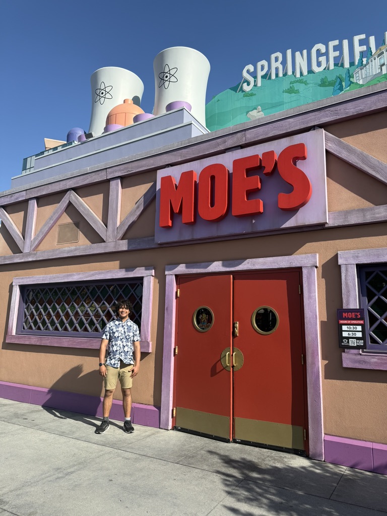 Konnor outside Moe's Tavern in Springfield