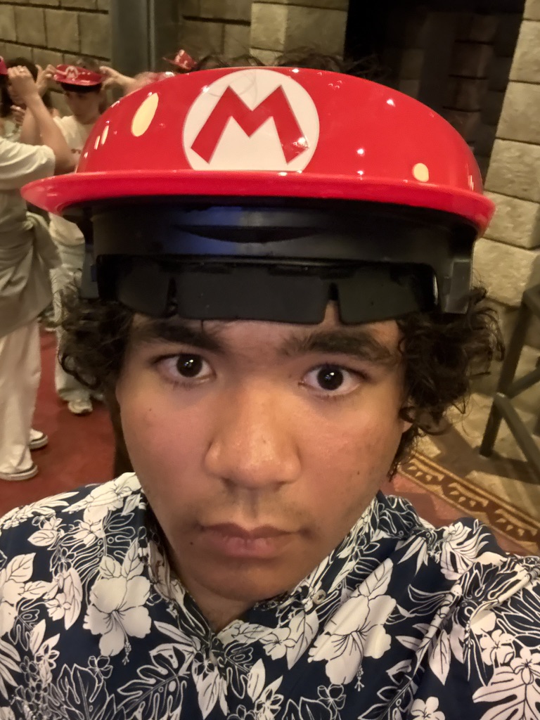 Konnor wearing a Mario AR headset